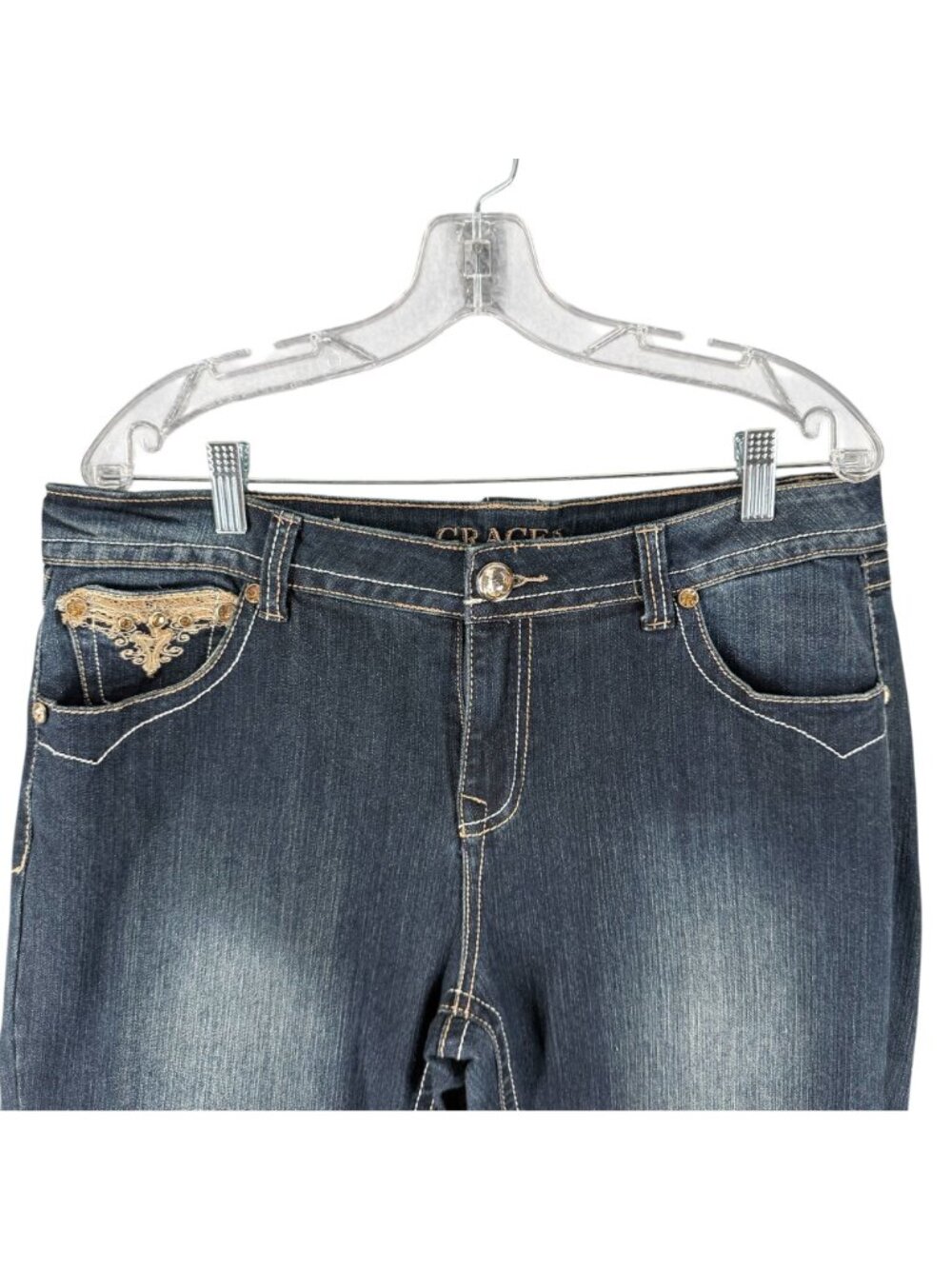 Grace In LA Jeans Womens 14 36 x 33 Blue Gold Embellished Stone Wash NWT Embroid - Picture 3 of 16